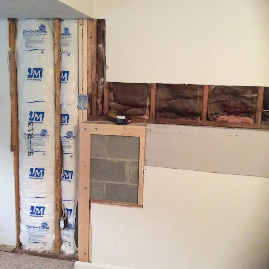 Wall insulation replacement during Basement Flood Cleanup in Clarence